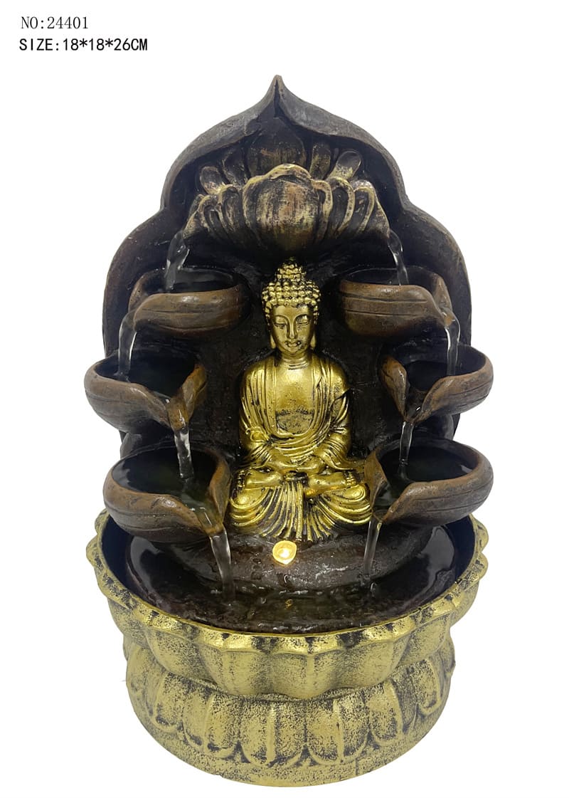 Buddha Chinese High Quality Feng Shui Home Decoration Items Elegant Small Buda De Resina Golden Bling Buddha Tabletop Fountain